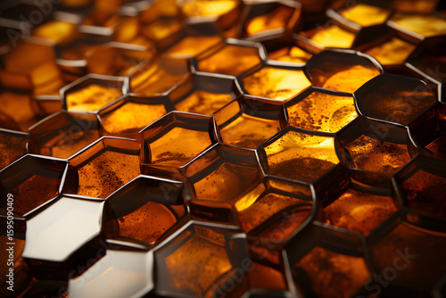 Golden honeycomb pattern showcasing the intricate structure of natural honey harvested from beehives