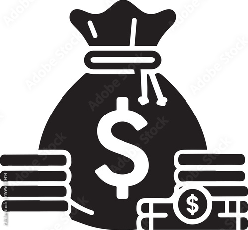 Money bag or stash of money flat icon silhouette vector