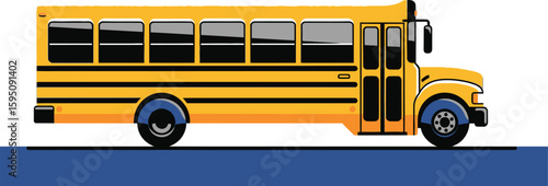 Illustration of yellow school bus for transportation and education with children on the road vector art