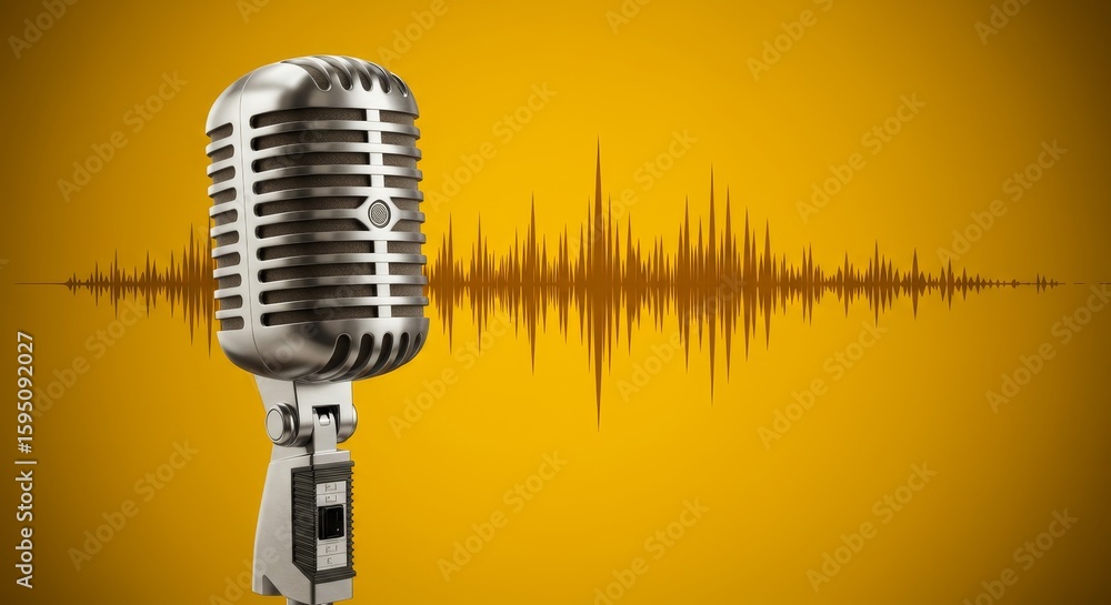 Fototapeta premium Using Microphone for Voice Recording with Sound Wave