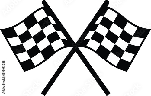   Two crossed checkered flag silhouette, racing flags vector, crossed flag icon, start and finish flags, race symbol illustration