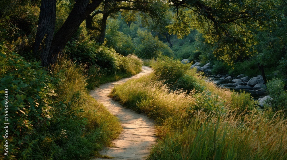 Naklejka premium A forked path in nature, symbolizing life's choices and possibilities