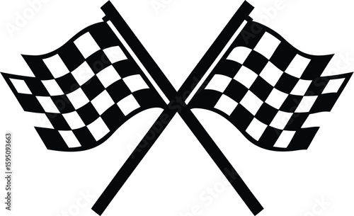   Two crossed checkered flag silhouette, racing flags vector, crossed flag icon, start and finish flags, race symbol illustration