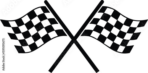   Two crossed checkered flag silhouette, racing flags vector, crossed flag icon, start and finish flags, race symbol illustration