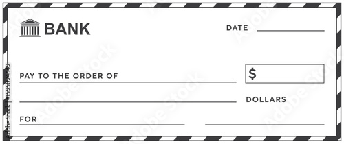 Bank check, vector blank money cheque, checkbook template with guilloche pattern and fields. Currency payment coupon, money check background