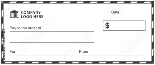 Bank check, vector blank money cheque, checkbook template with guilloche pattern and fields. Currency payment coupon, money check background