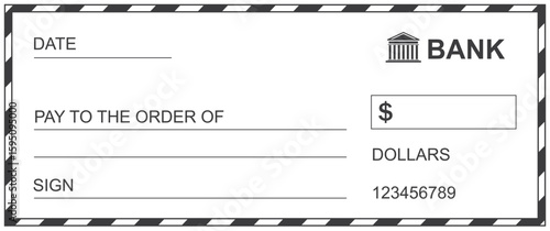 Bank check, vector blank money cheque, checkbook template with guilloche pattern and fields. Currency payment coupon, money check background