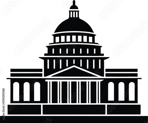 Capitol building silhouette, Washington skyline vector, government architecture icon, political landmark graphic