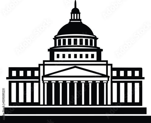 Capitol building silhouette, Washington skyline vector, government architecture icon, political landmark graphic