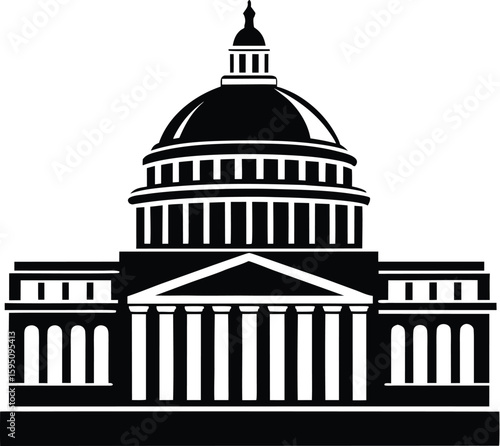 Capitol building silhouette, Washington skyline vector, government architecture icon, political landmark graphic