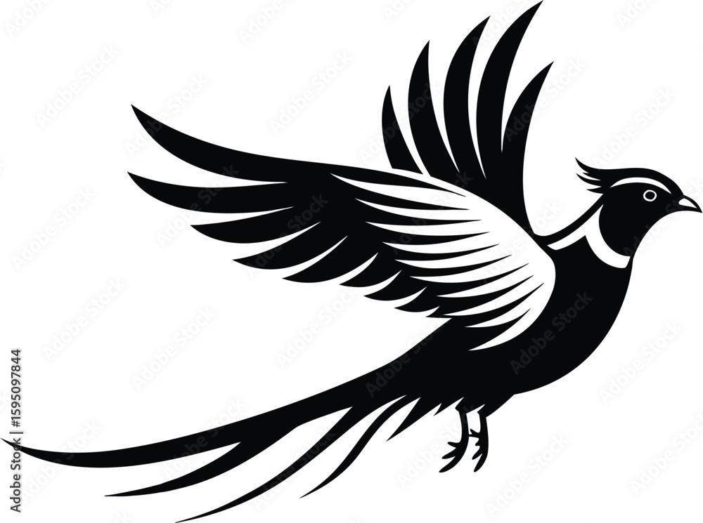 Obraz premium Flying pheasant silhouettes, rooster bird vector, ring-necked illustration, wildlife silhouette design