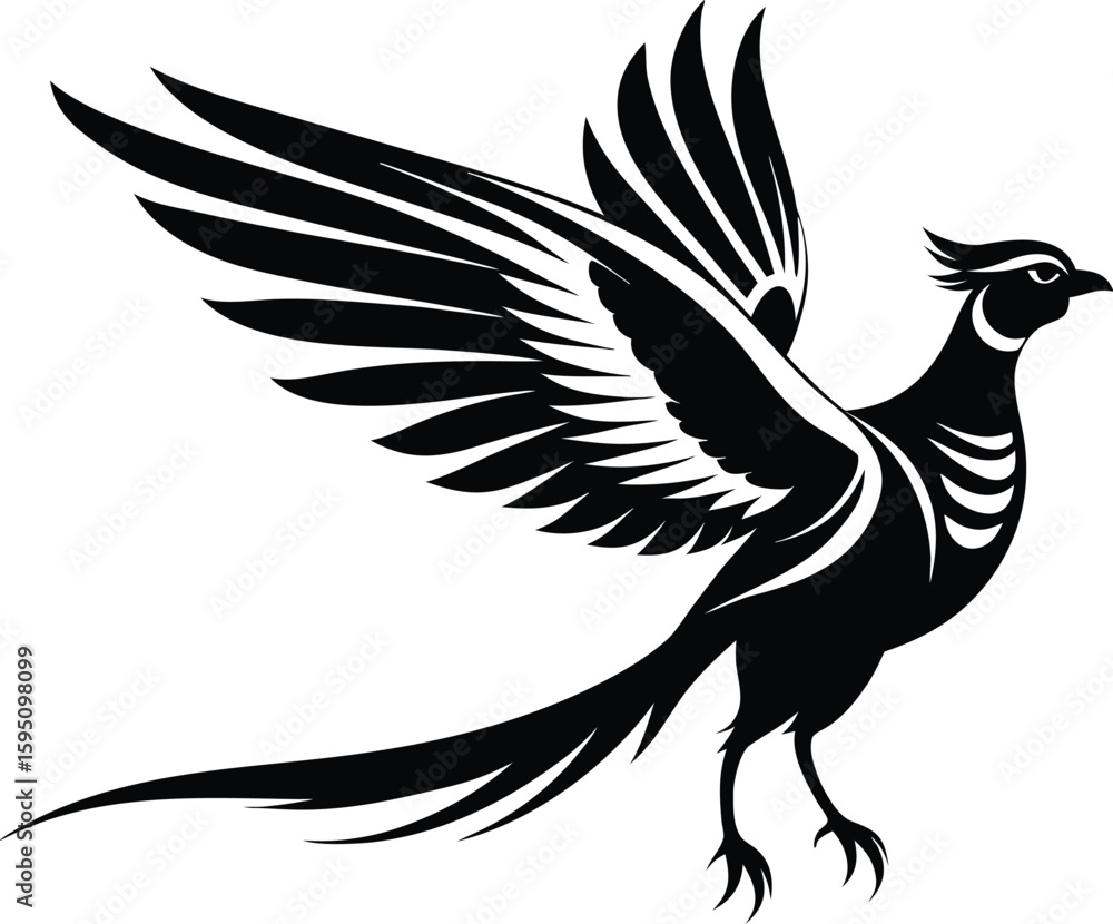 Obraz premium Flying pheasant silhouettes, rooster bird vector, ring-necked illustration, wildlife silhouette design