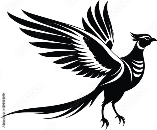 Flying pheasant silhouettes, rooster bird vector, ring-necked illustration, wildlife silhouette design