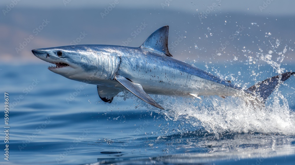 Fototapeta premium Powerful shark leaps ocean
