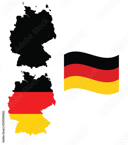 german flag with map,Germany,German,flag,map,black,red,gold,tricolor,national,country,nation,symbol,identity,Europe,European,WesternEurope,patriotic,heritage,culture,Berlin,vector,editable,flat,waving