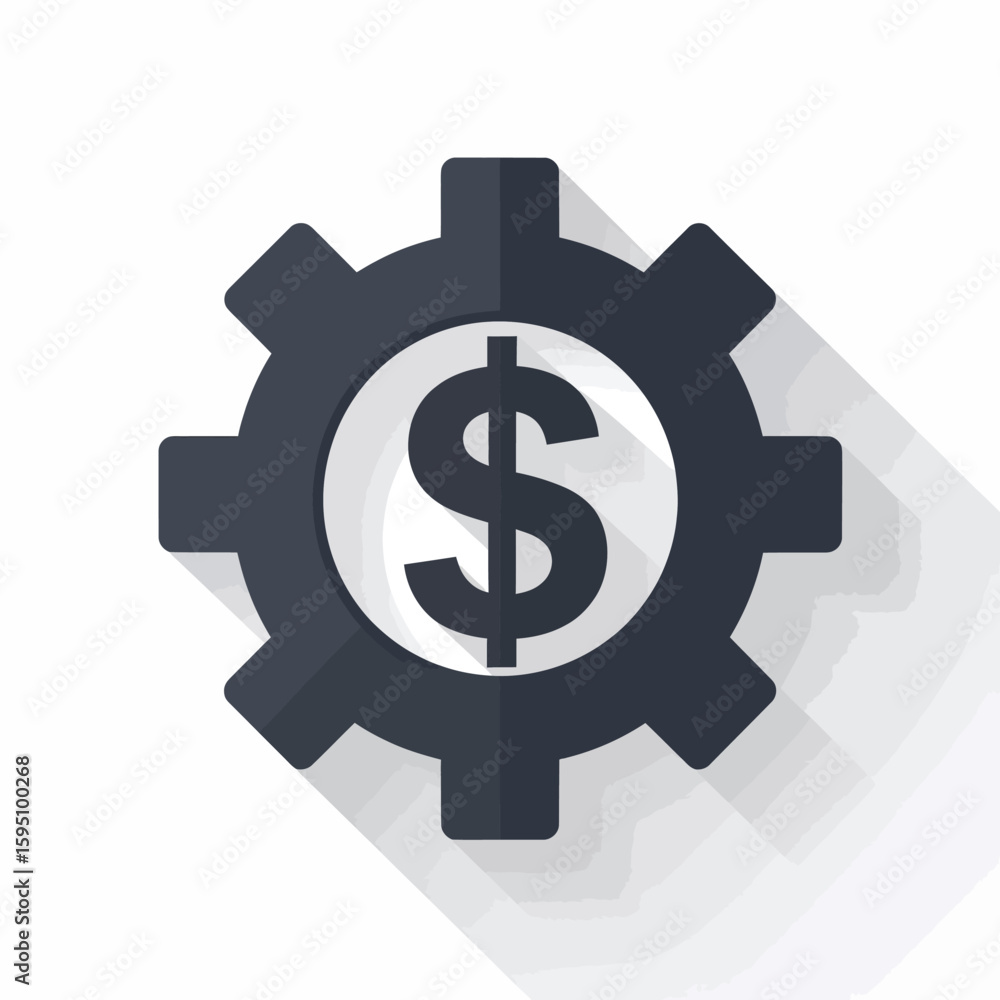 Conceptual representation of financial mechanism with gear and dollar sign for business Conceptual representation of financial mechanism with gear and dollar sign for business