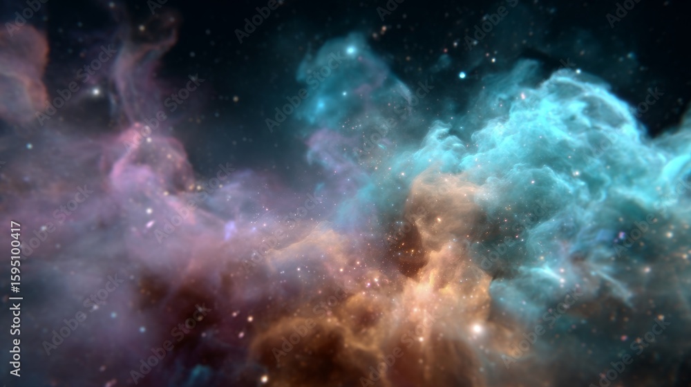 Obraz premium Colorful Nebula Cloud in Deep Space, a vibrant cosmic scene showcasing swirling gases and bright stars against a minimalist backdrop, inviting exploration of the universe.