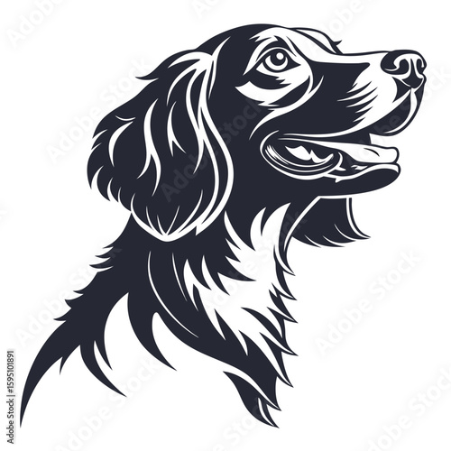 Black and white silhouette of a dogs head, isolated on white background