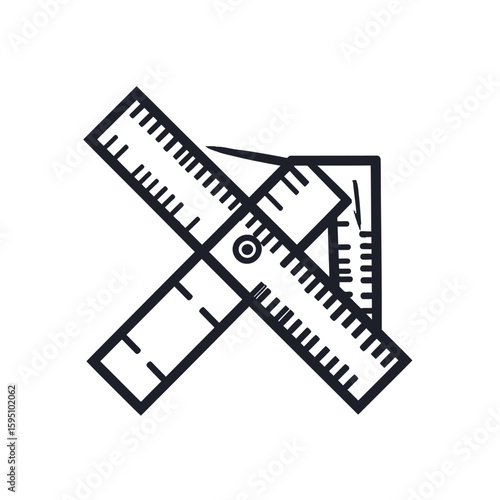 Construction tools precision concept: Minimalist graphic of ruler and square angle forming a cross