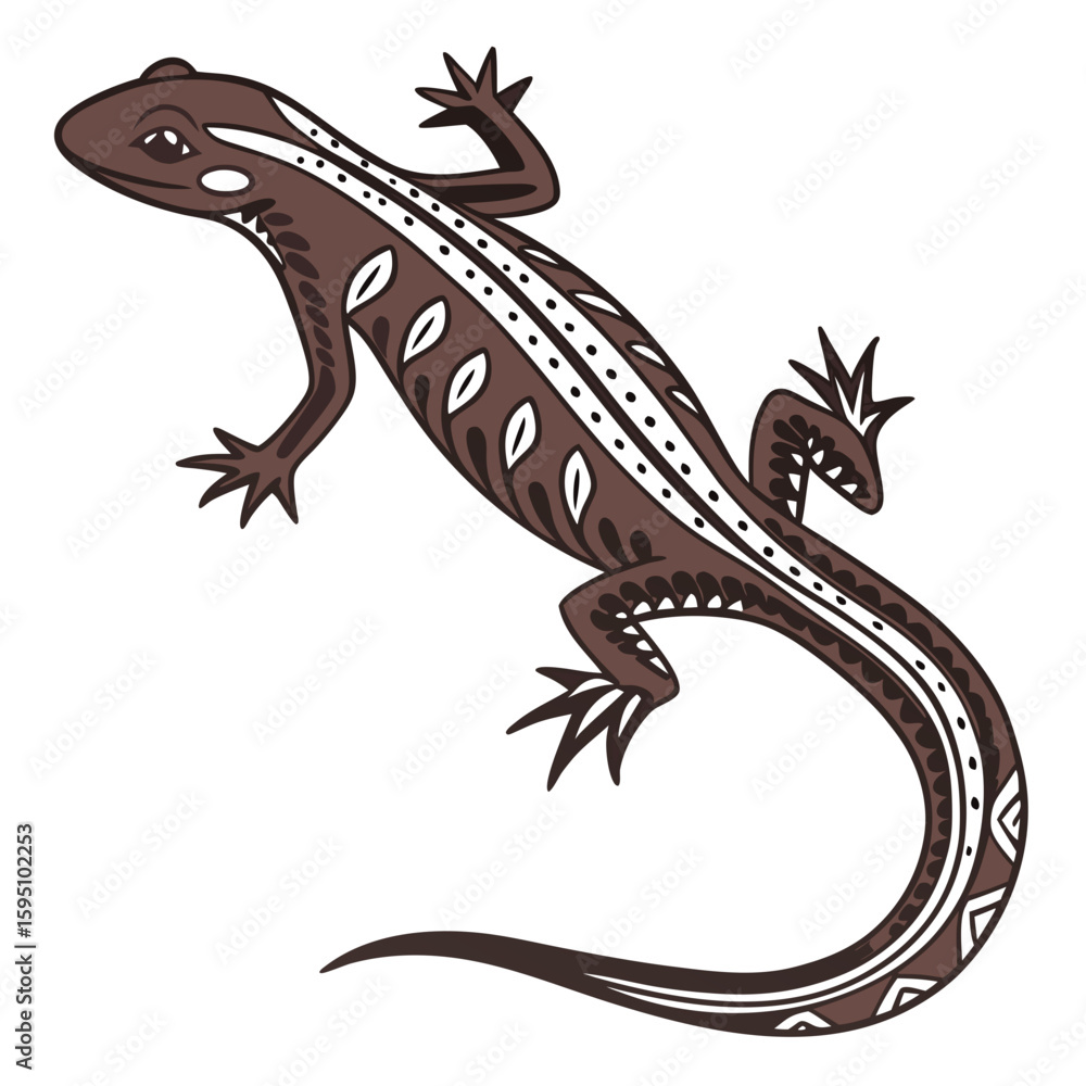 Naklejka premium Brown lizard with tribal patterns isolated on white background