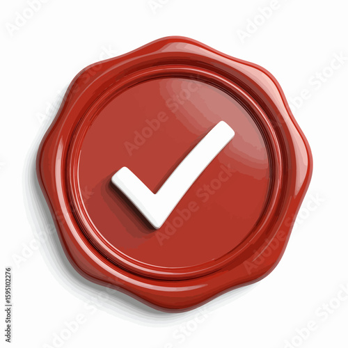 Crimson confirmation insignia: validation symbol with a wax seal aesthetic representation