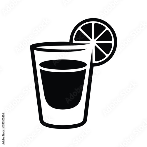 Shot Glass Icon with Lime Wedge for Bar Menus On White Background
