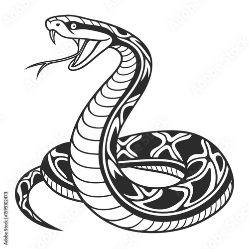 Tribal snake illustration with open mouth and fangs