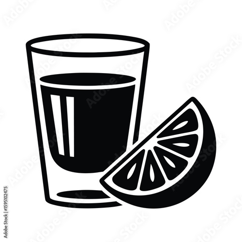 Minimalist Bar and Nightclub Drink Symbol with Lemon On White Background
