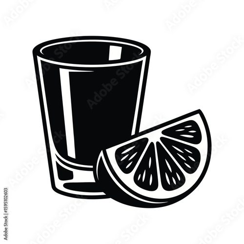 Cocktail Shot Glass with Lemon Slice, Modern Alcohol Icon for Pub & Restaurant Use On White Background
