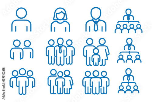People group icon set. Team of worker. User profile symbol. Group of people or group of users. Persons symbol. Population icon. Increase social development, global demography illustration.
