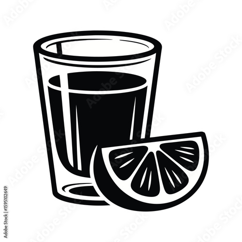 Cocktail Shot Glass with Lemon Slice, Modern Alcohol Icon for Pub & Restaurant Use On White Background

