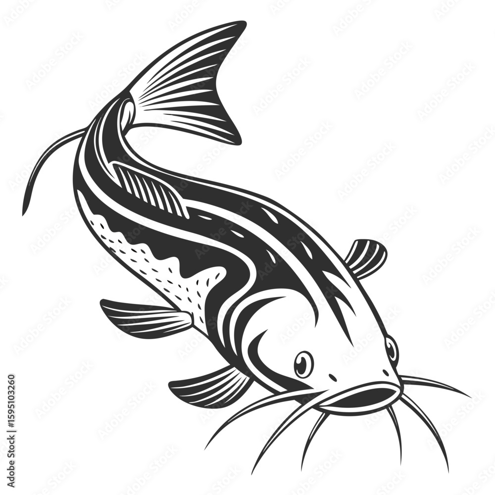 Fototapeta premium A stylized catfish illustration isolated on white background