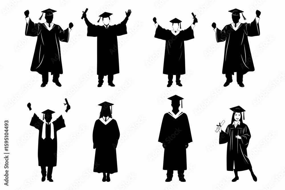 custom made wallpaper toronto digitalse of Happy students celebrating graduation Silhouette on white background