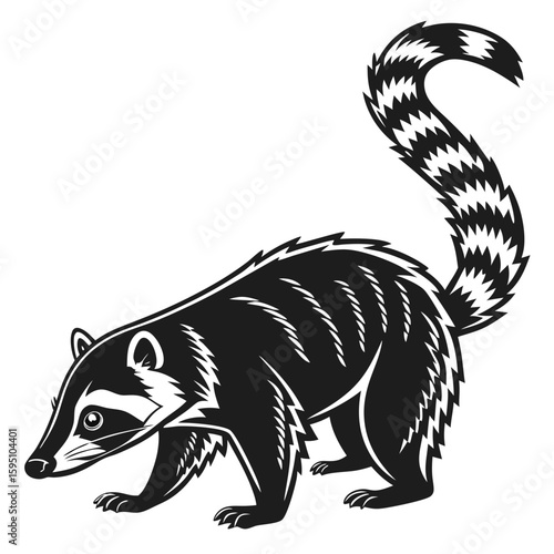A coati animal illustration with a long ringed tail