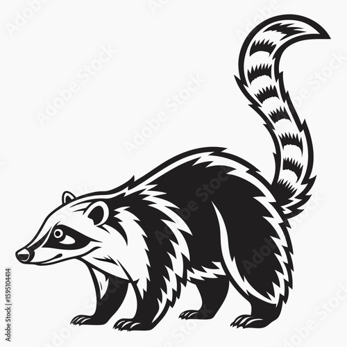 A coati animal illustration with a long ringed tail