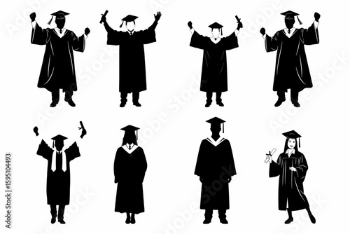 Wallpaper Mural se of Happy students celebrating graduation Silhouette on white background Torontodigital.ca