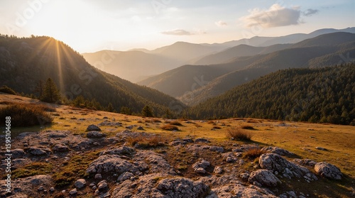 Sunset Mountain Landscape with Clear Sky