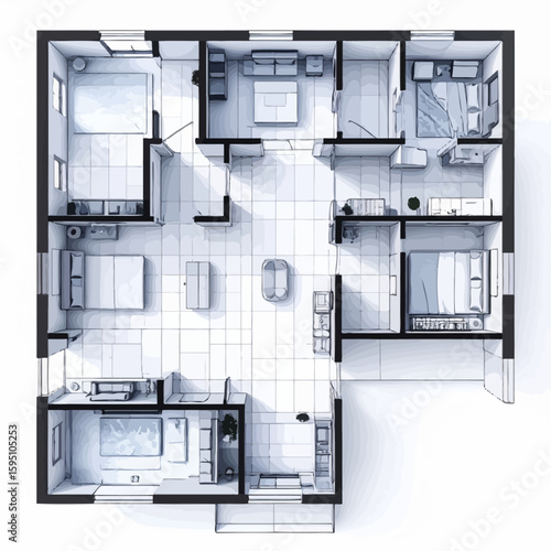 Detailed floor plan illustration showcasing interior architecture and spatial design arrangements