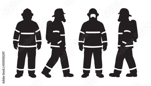 Firefighter Silhouette Set – Emergency Worker Uniform Vector Icons

