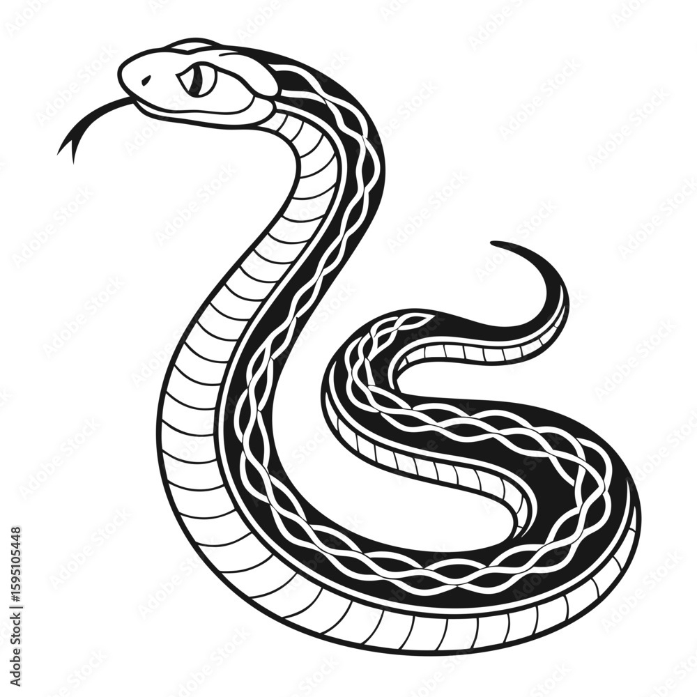 Fototapeta premium A black and white illustration of a coiled snake