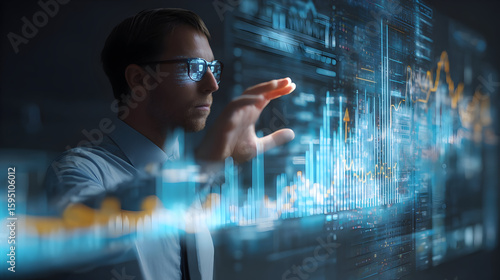 High-quality image of business hand swiping digital data chart 