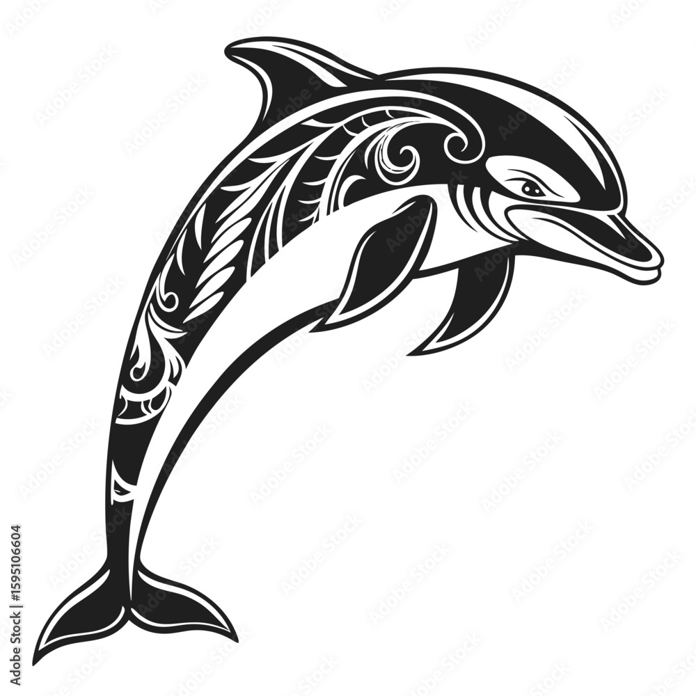 Obraz premium Tribal dolphin with ornate patterns jumping