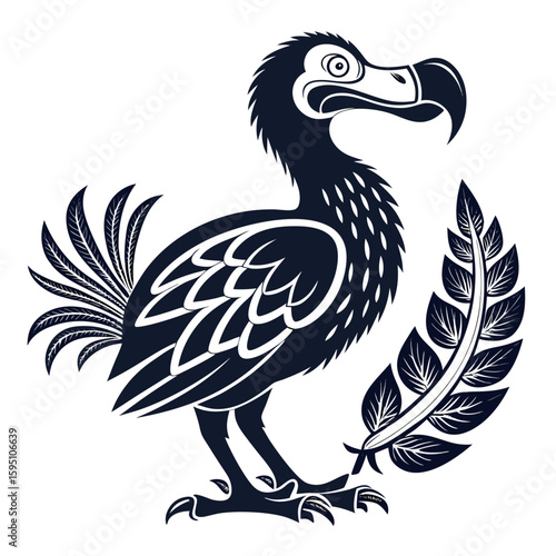Dodo bird with a leaf illustration