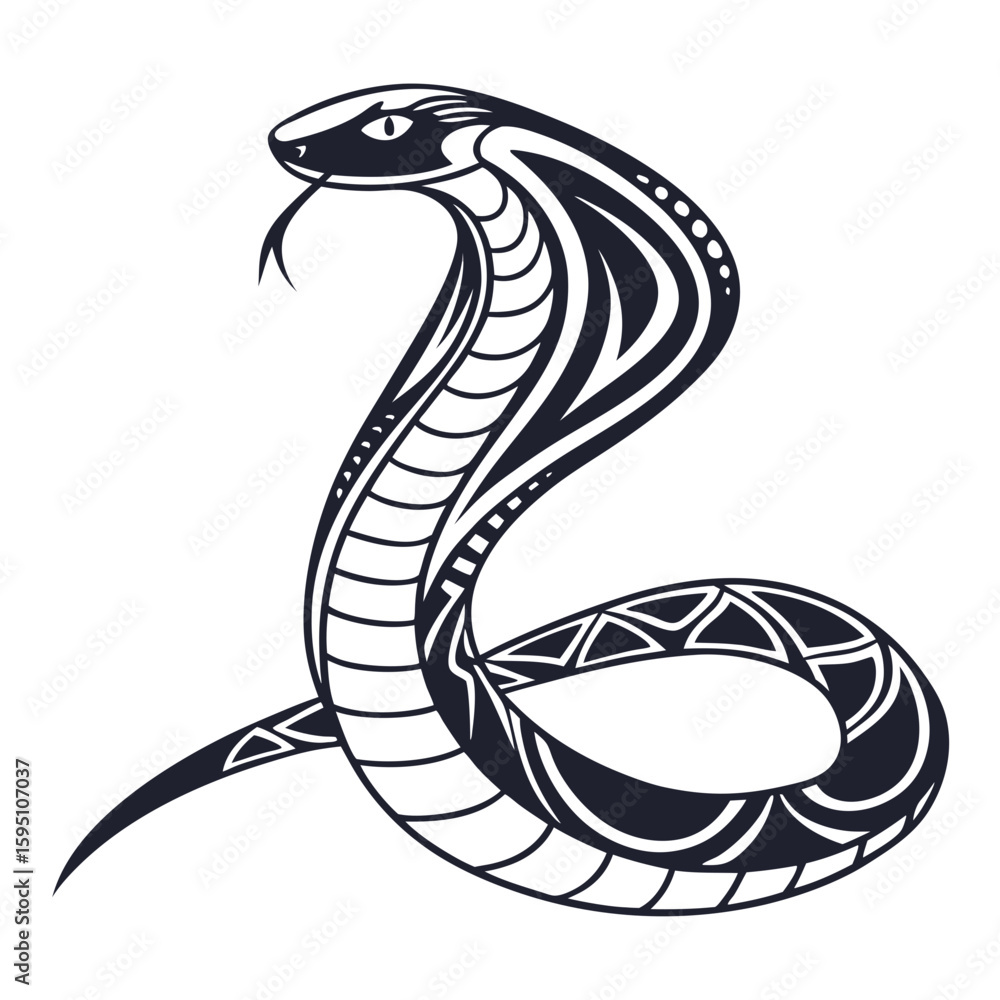 Fototapeta premium A striking black and white illustration of a cobra snake