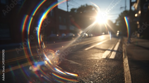 Sunny street scene with lens flares