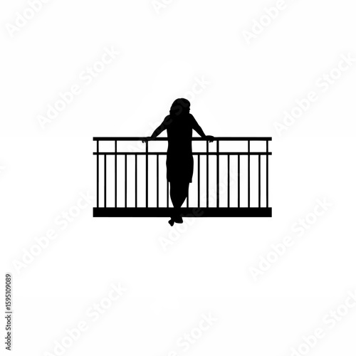 Person Leaning on Balcony Railing Silhouette on white background