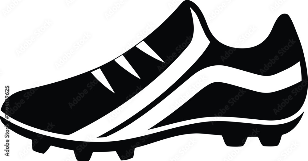 Sports cleats silhouette, athletic shoe vector, football boot icon, black footwear illustration