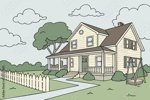 Charming suburban house with a swing set.
