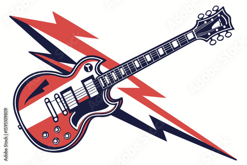 Electric Guitar with Red and Blue Lightning Bolt Design.