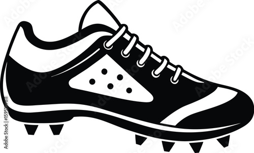 Sports cleats silhouette, athletic shoe vector, football boot icon, black footwear illustration